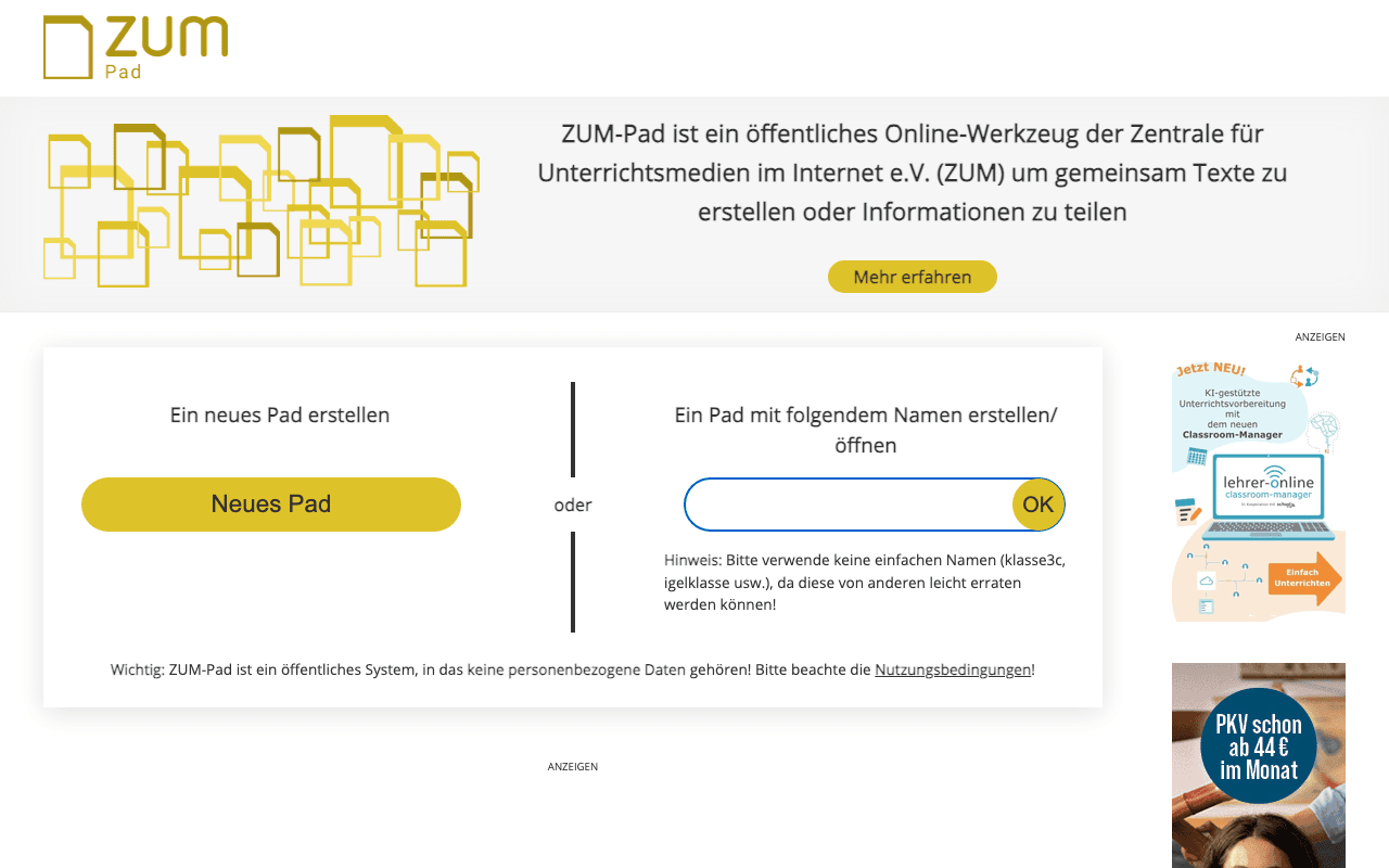Zumpad (Etherpad) – Screenshot 1